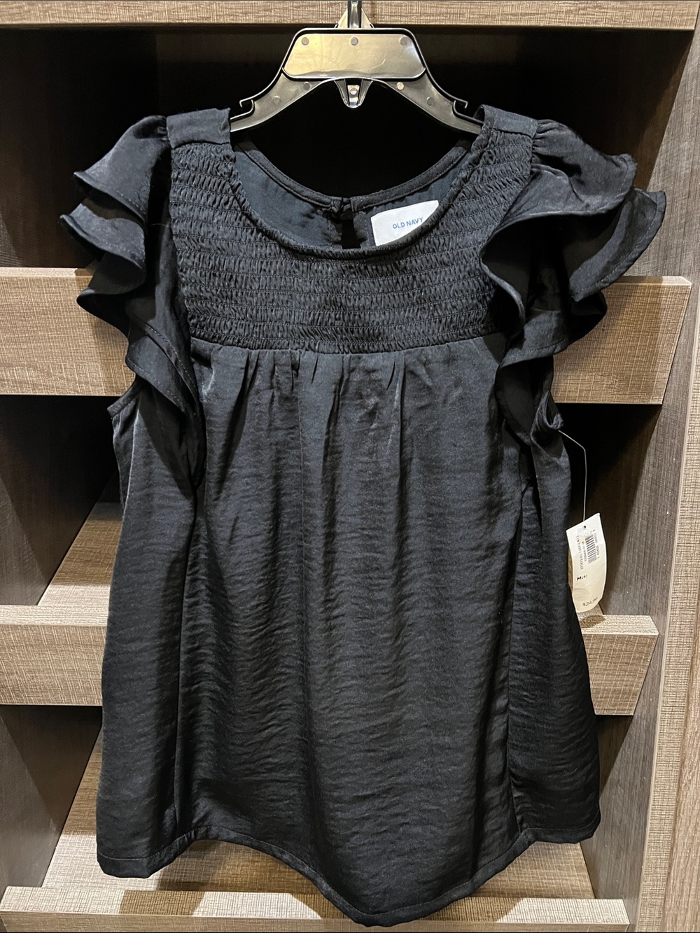 NWT Girls Old Navy Black Blouse w/Smocked Bodice Ruffle Sleeve Flowy Pretty! Sz8